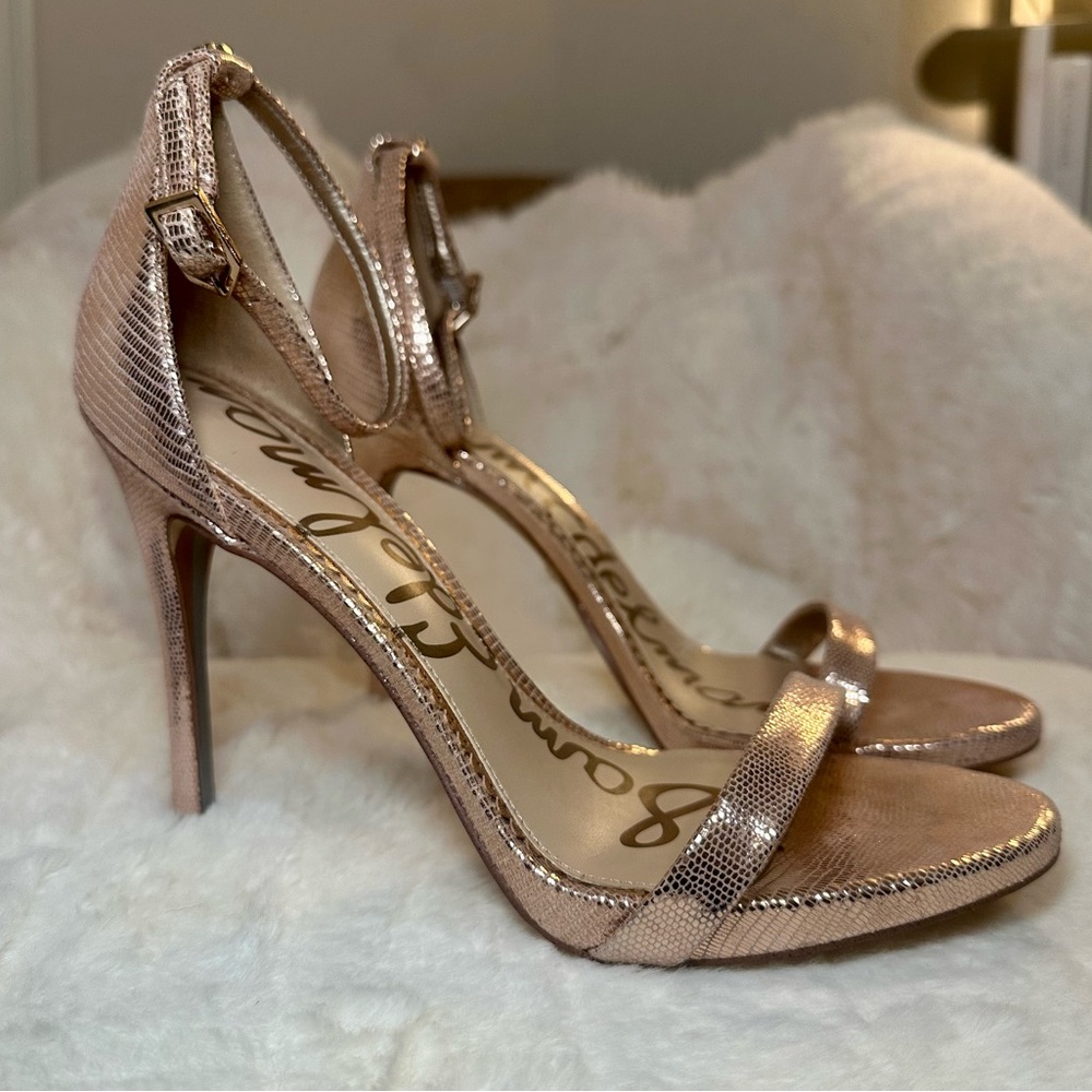 Sam Edelman Metallic Rose Gold Ariella Ankle-Strap Heels Size 8